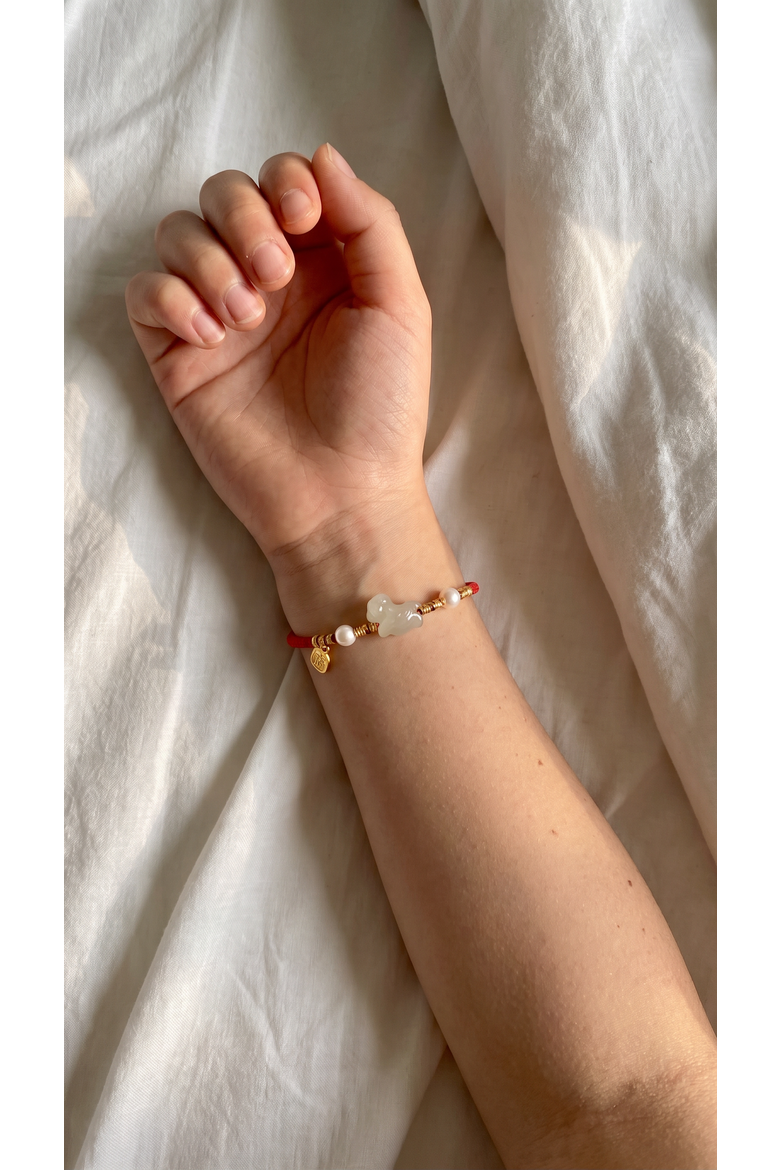 Kids Jade Peace Buckle Black Woven Bracelet/Anklet, Alternate, color, Red