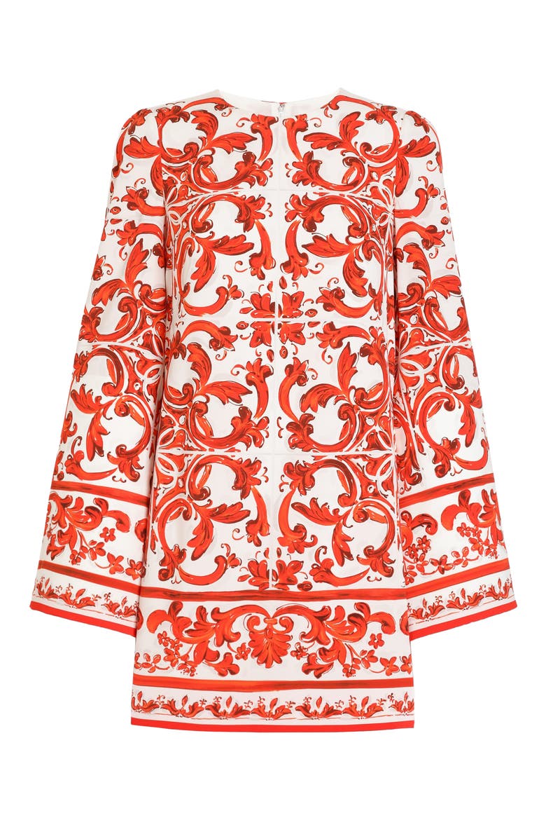 Majolica Print Long Sleeve Silk Stretch Charmeuse Minidress, Alternate, color, S9000 VARIANTE ABBINATA