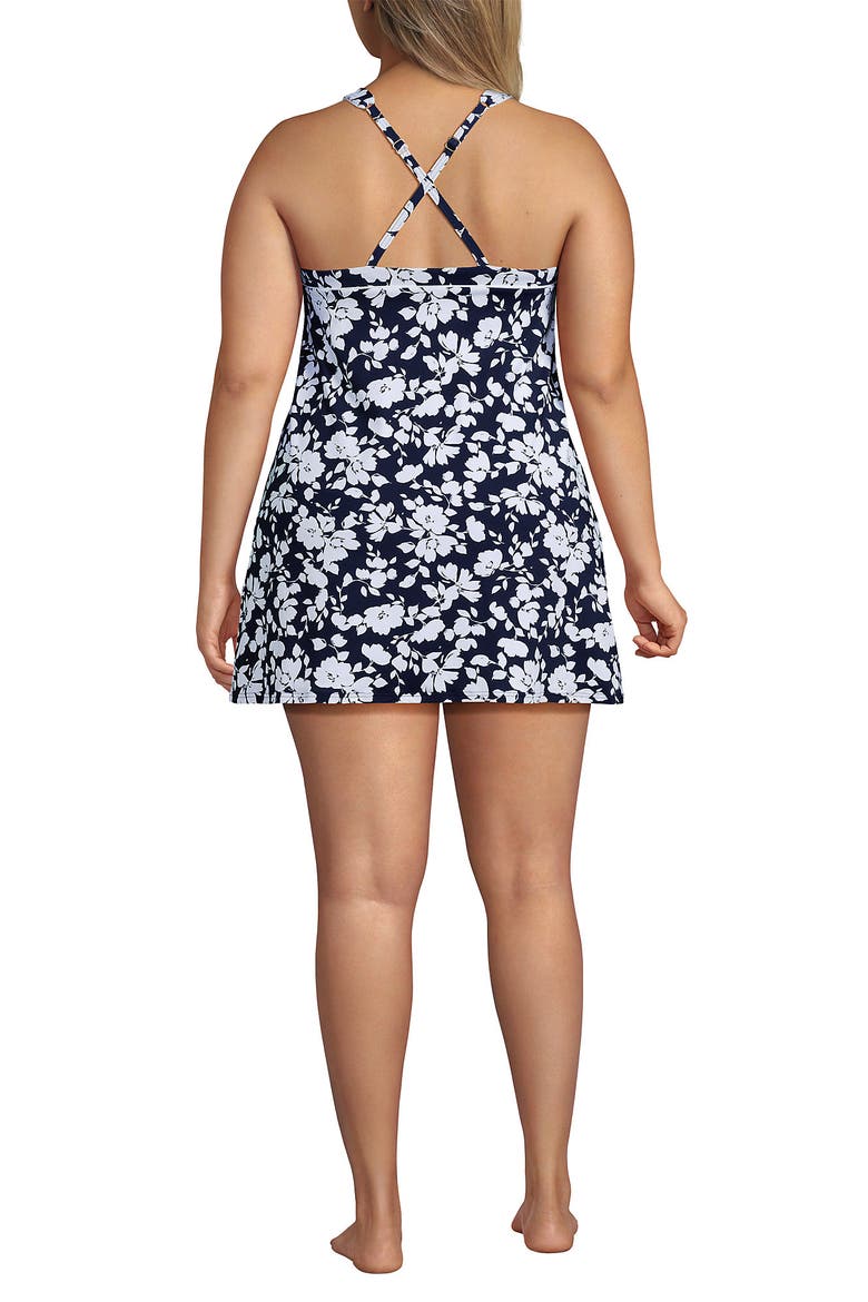 High Neck Swim Dress Swimsuit, Alternate, color, Navy Blossom Floral
