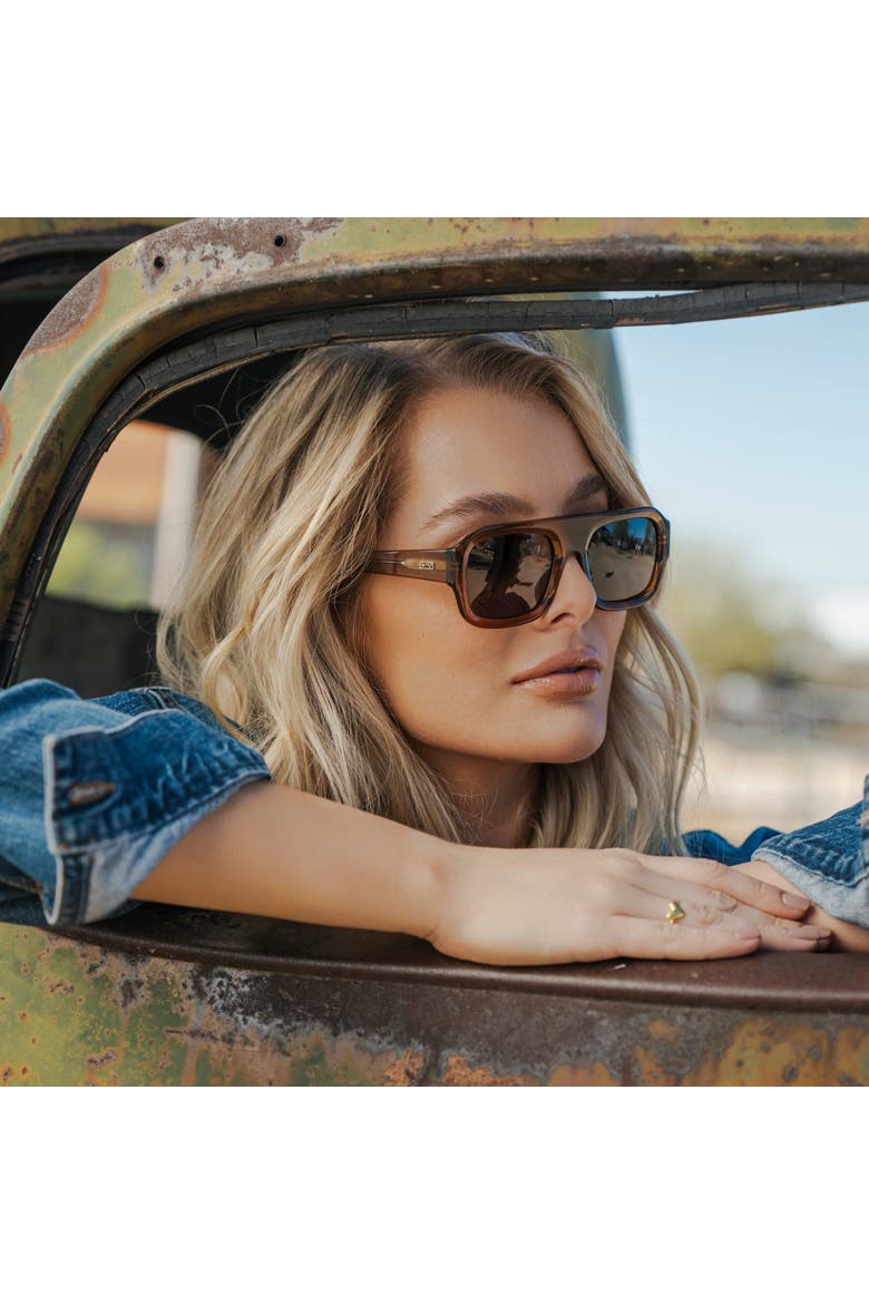 Harlee - 54mm Rectangular Aviator Polarized Sunglasses, Alternate, color, Caramel Brown