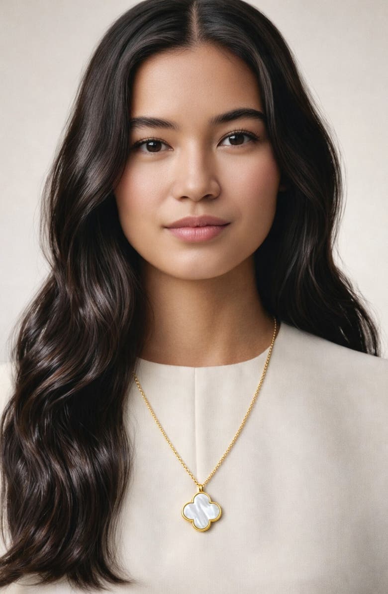 GABI RIELLE Large Clover Pendant Necklace, Alternate, color, Gold/Pearl