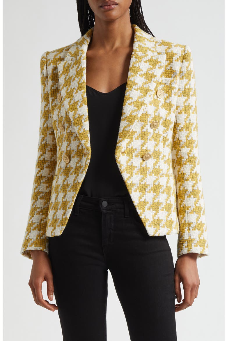 Marie Houndstooth Tweed Double Breasted Blazer, Main, color, CEYLON YELLOW HOUNDSTOOTH