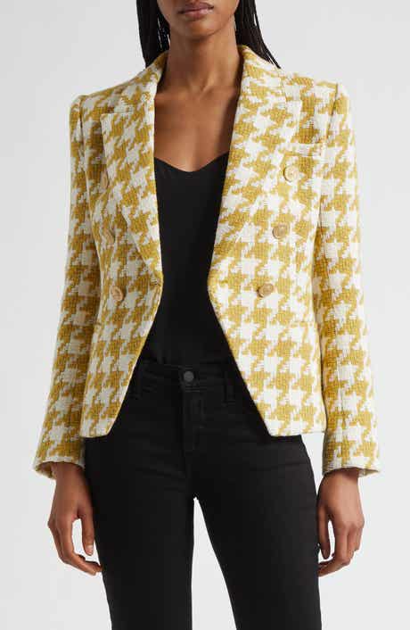 L'AGENCE Marie Houndstooth Tweed Double Breasted Blazer