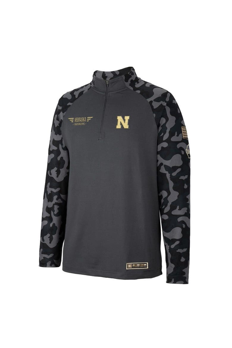 Men's Colosseum Charcoal Nebraska Huskers OHT Military Appreciation Long Range Raglan Quarter-Zip Jacket, Alternate, color, Charcoal