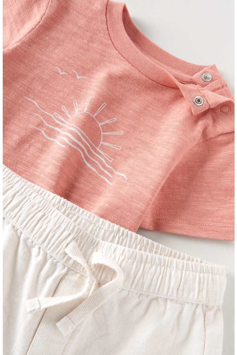 Graphic T-Shirt & Drawstring Shorts Set, Alternate, color, PINK SETTING SUN- IVORY