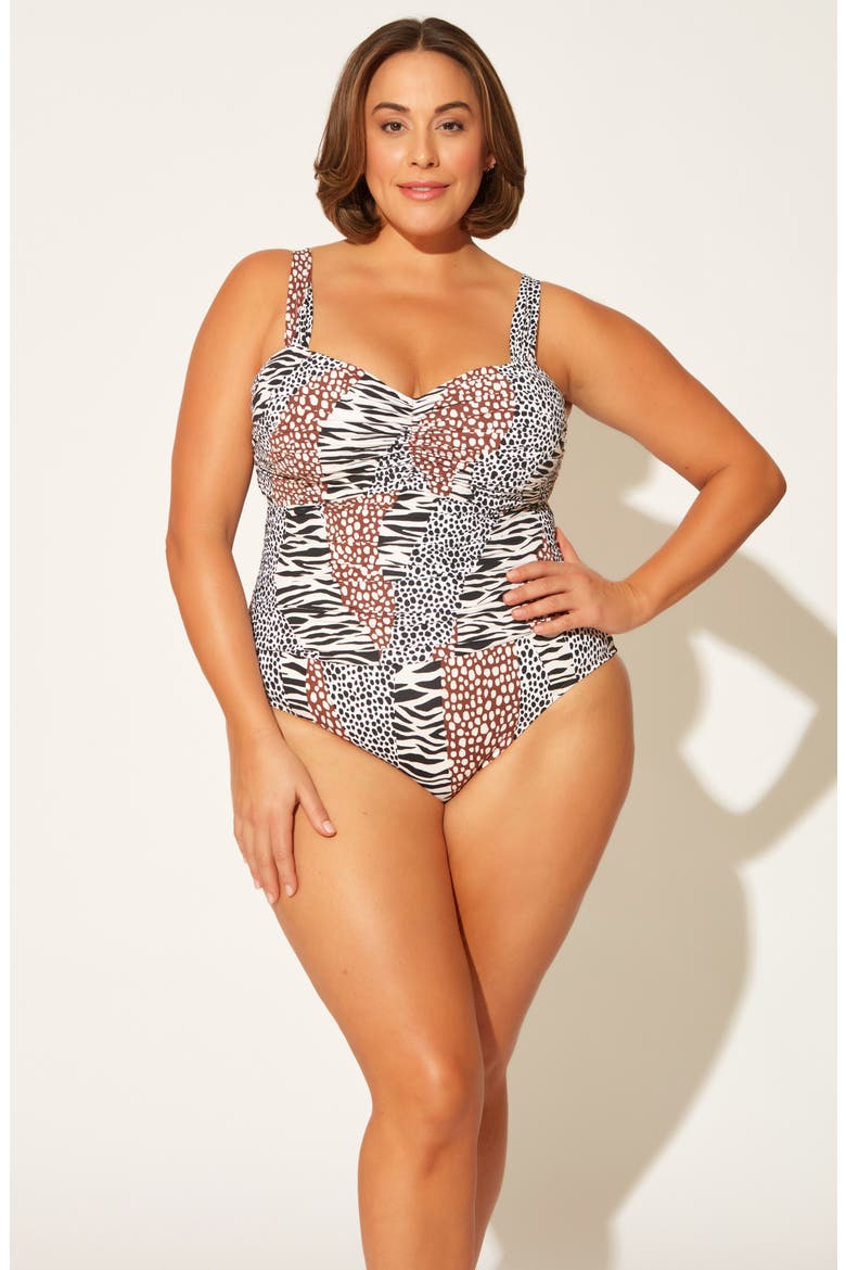 Some Like It Hot Shirred Underwire One-Piece Swimsuit, Alternate, color, NATURAL