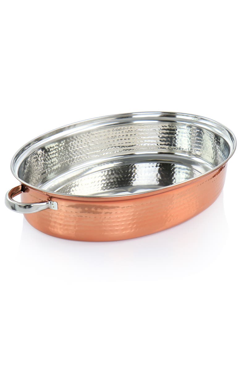 Gibson Home Radiance 17.5 Inch Stainless Steel Copper Plated Oval Roaster with Lid and Roasting Rack, Alternate, color, Red