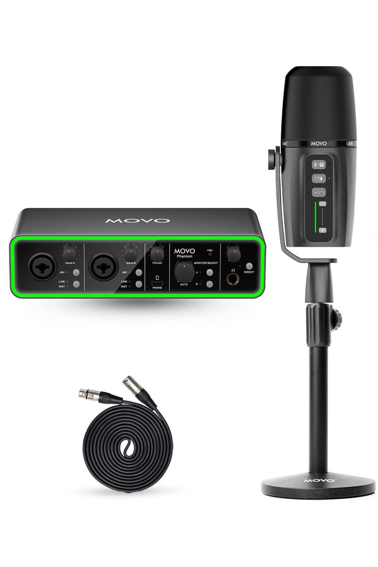 Music/Audio Interface Bundle -with USB Interface, UM6 Dynamic Microphone, and Tabletop Stand, Main, color, Black