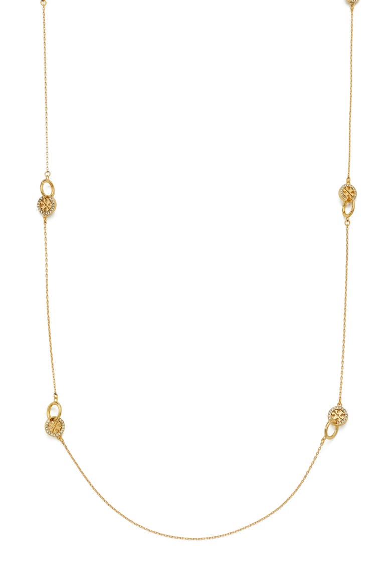Icon Pavé Interlocking Station Necklace, Main, color, TORY GOLD / CRYSTAL
