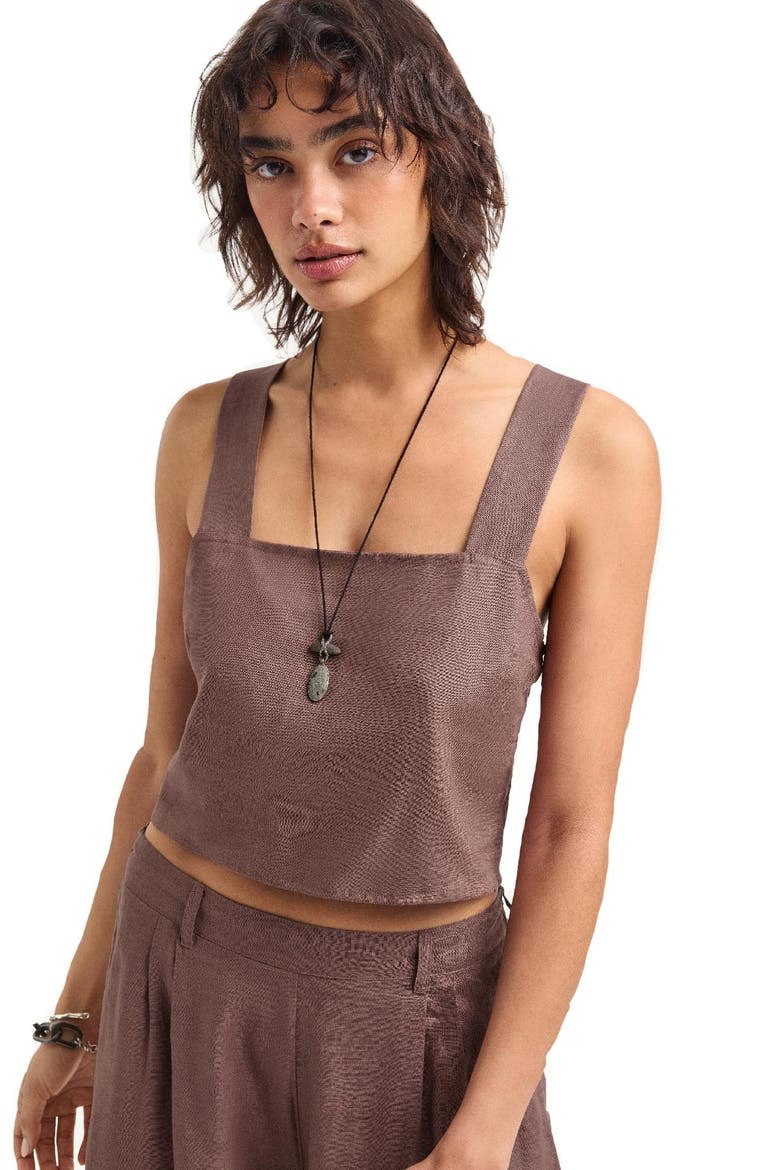 Tallows Crop Linen Cover-Up Top, Alternate, color, MOCHA BROWN