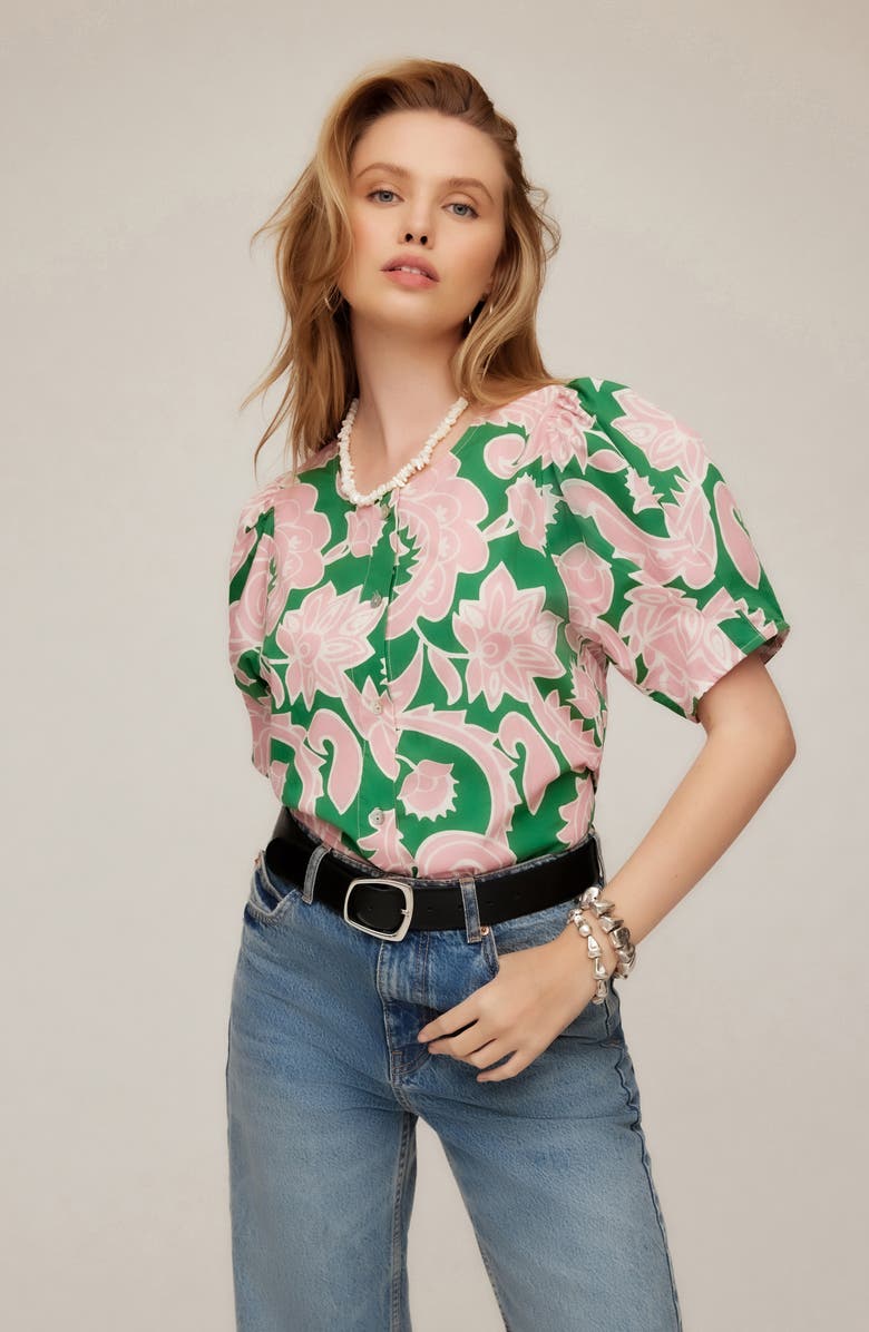 FIFTEEN TWENTY Button Front Puff Sleeve Shirt, Alternate, color, Paisley