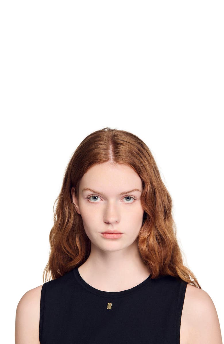 SANDRO Sleeveless short knit sweater, Alternate, color, Black