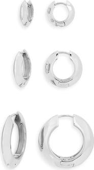Open Edit Set of 3 Knife Edge Hoop Earrings