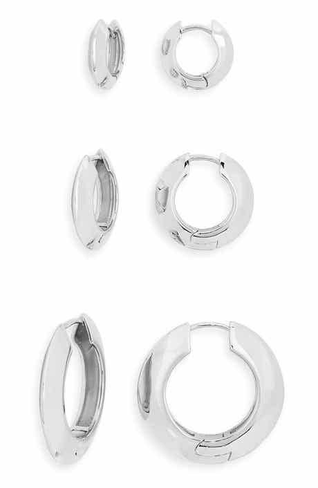 Open Edit Set of 3 Knife Edge Hoop Earrings