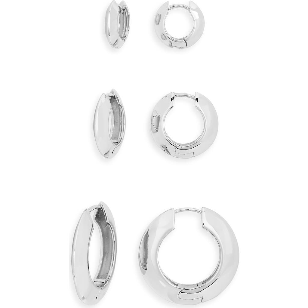 Open Edit Set Of 3 Knife Edge Hoop Earrings In Metallic