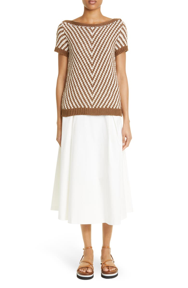 Max Mara Toledo Stretch Cotton A-Line Skirt, Alternate, color, White
