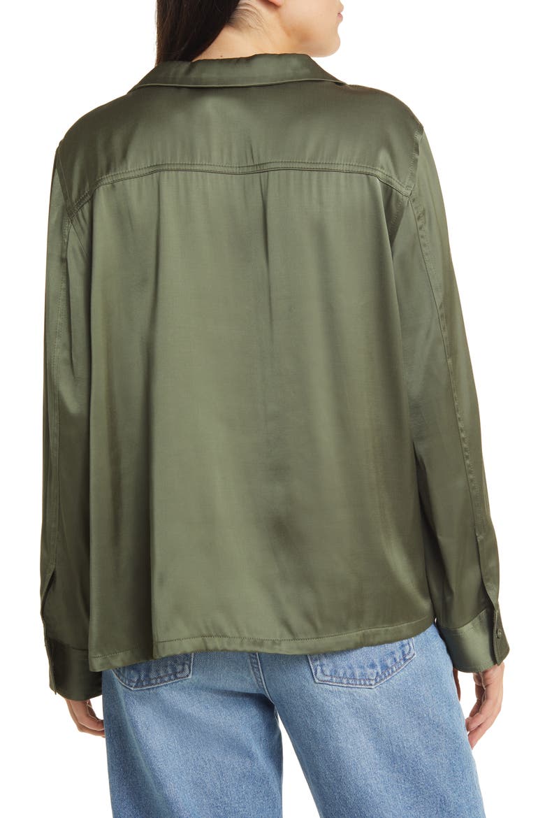 Satin Button-Up Top, Alternate, color, OLIVE KALAMATA