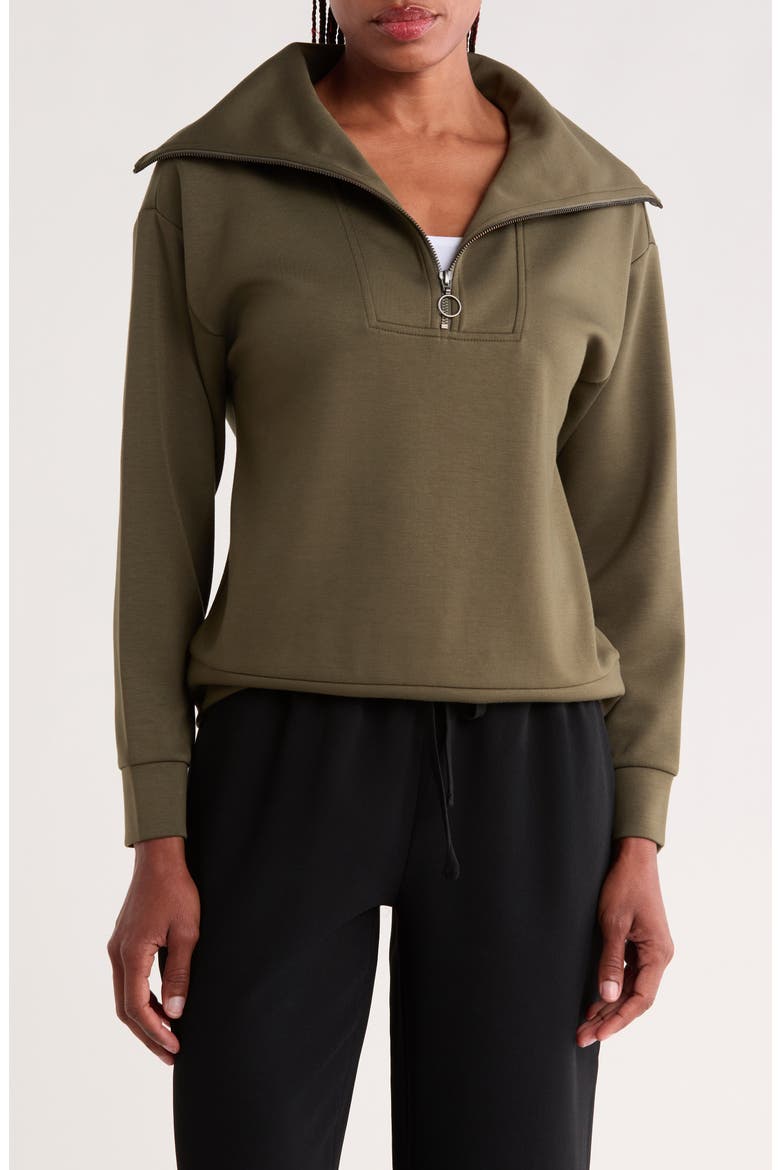Quarter Zip Scuba Knit Sweatshirt, Main, color, OLIVE SARMA