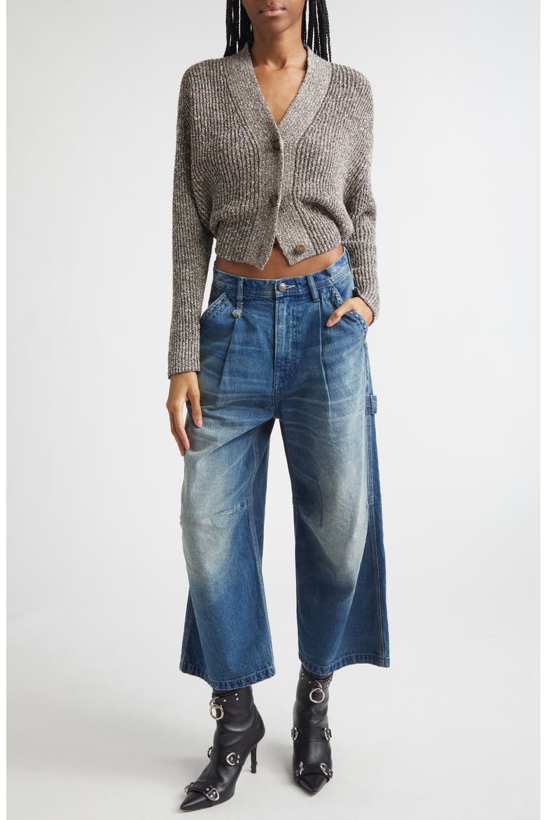 Pleated Crop Wide Leg Carpenter Jeans, Alternate, color, DEPOT BLUE