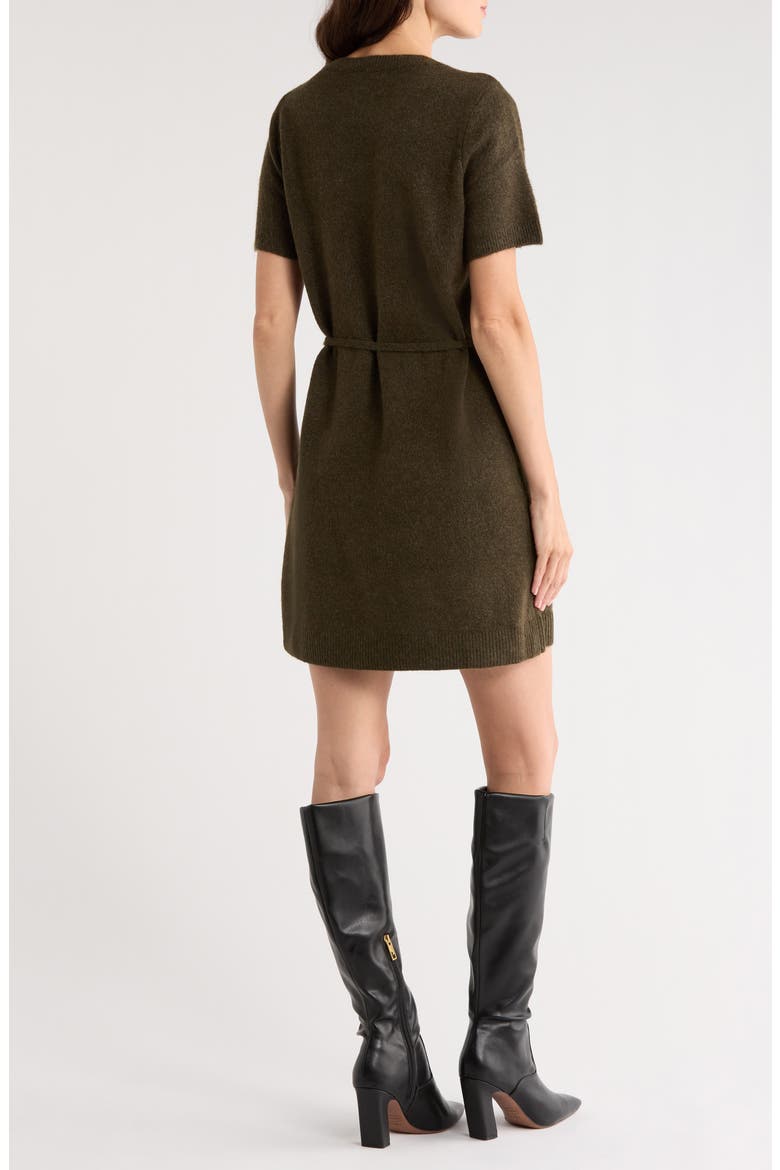 Short Sleeve Tie Waist Sweater Dress, Alternate, color, DEEP OLIVE