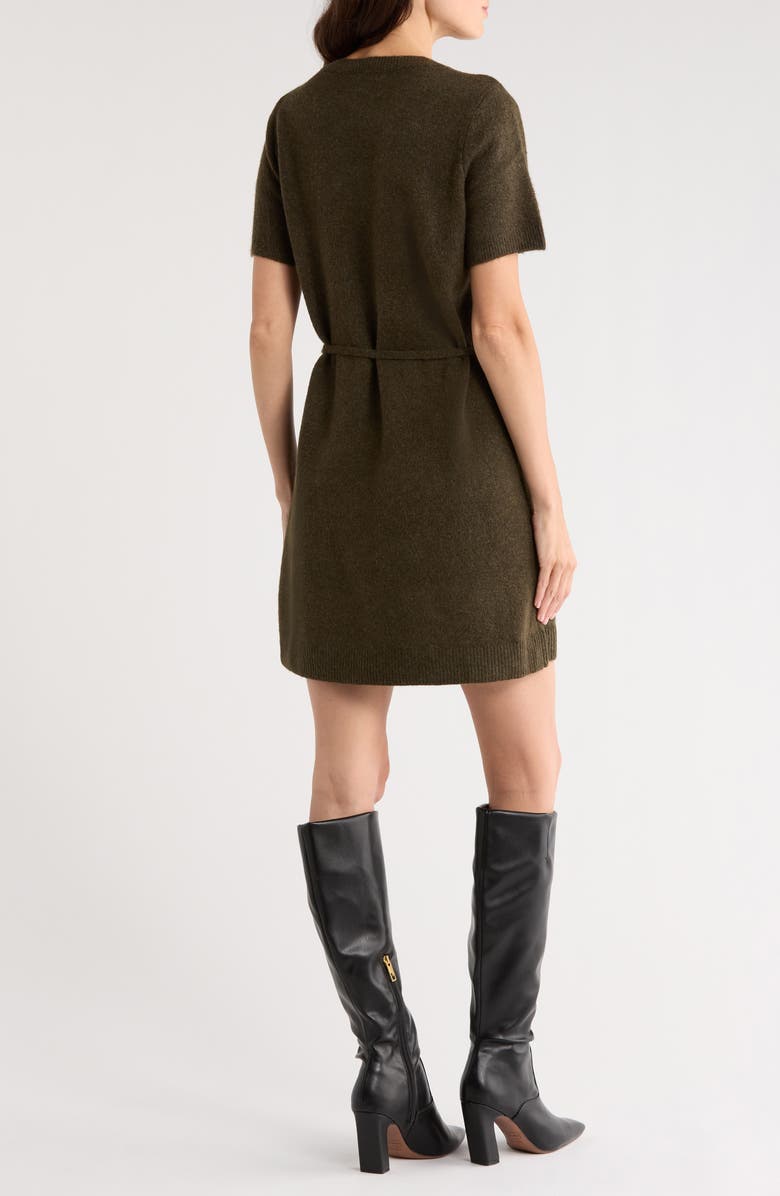 Halogen<sup>®</sup> Short Sleeve Tie Waist Sweater Dress, Alternate, color, Deep Olive