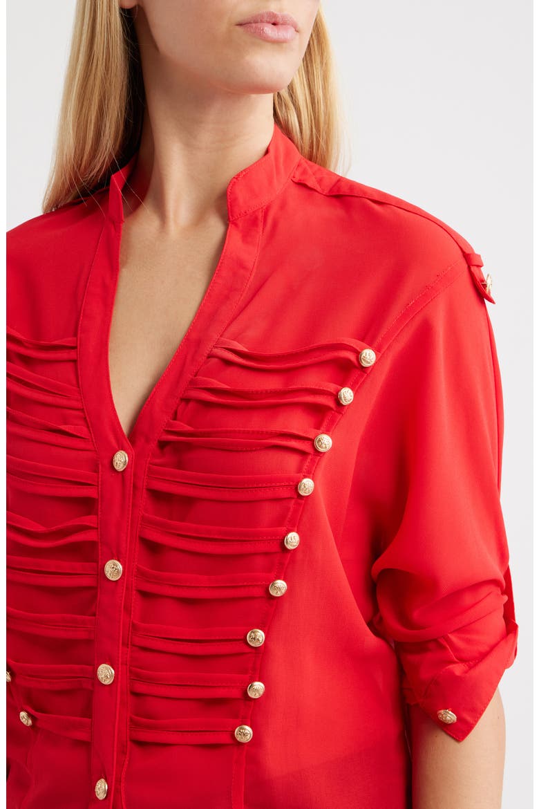 Jameson Button Embellished Semisheer Top, Alternate, color, RED
