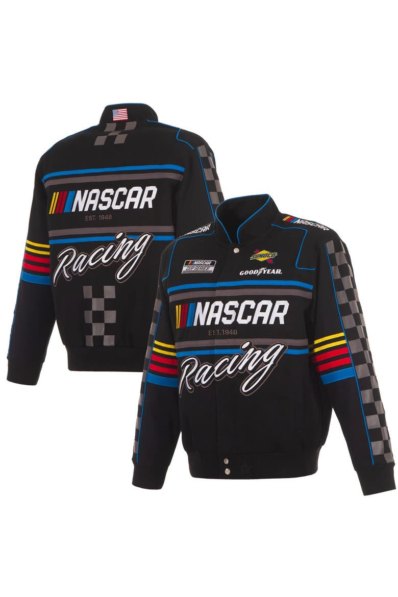 Men's JH Design Black NASCAR Full-Snap Twill Uniform Jacket (Men
