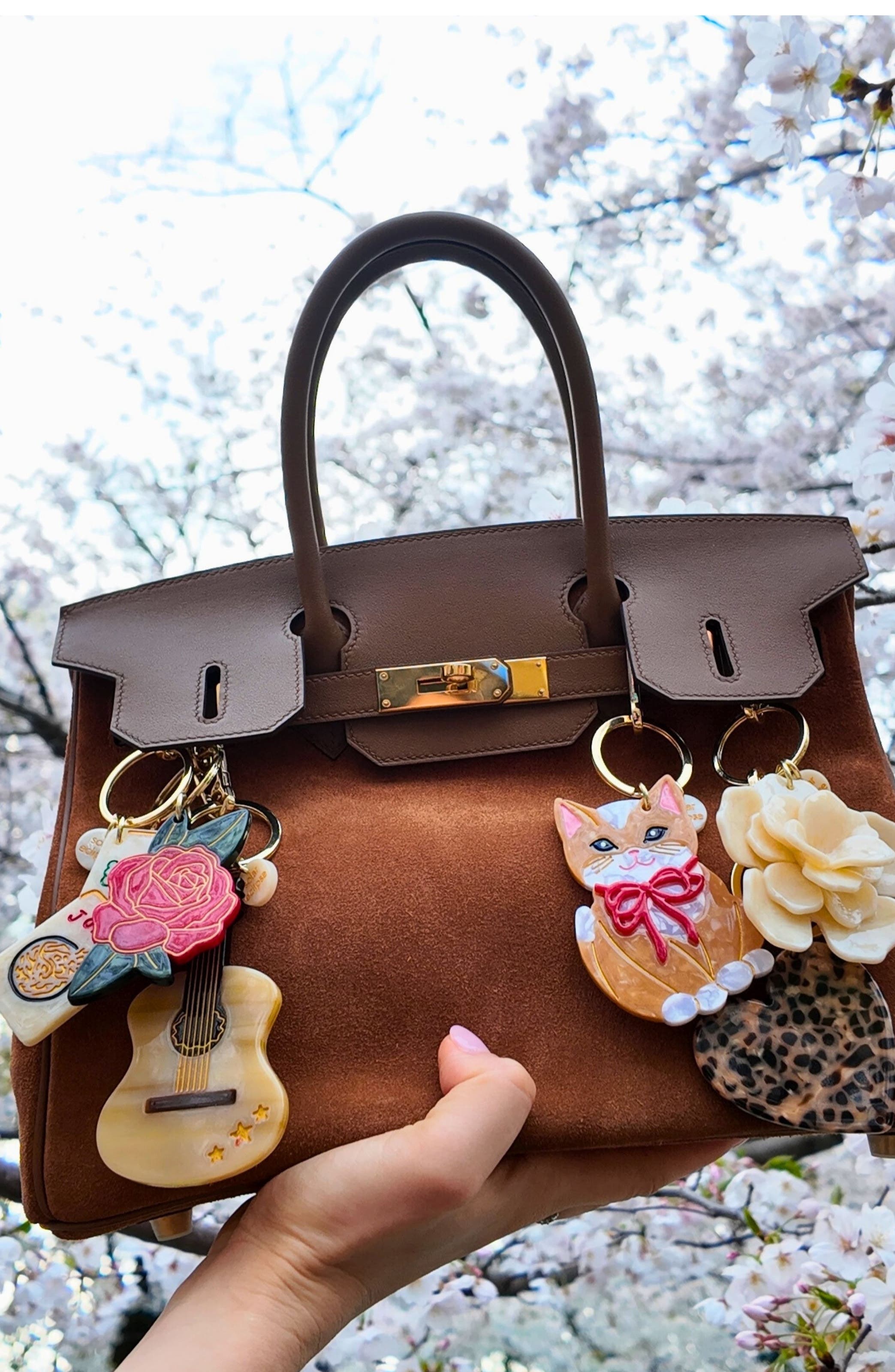 Solar Eclipse Hand Painted Guitar Key Chain Bag Charm, Alternate, color, Brown