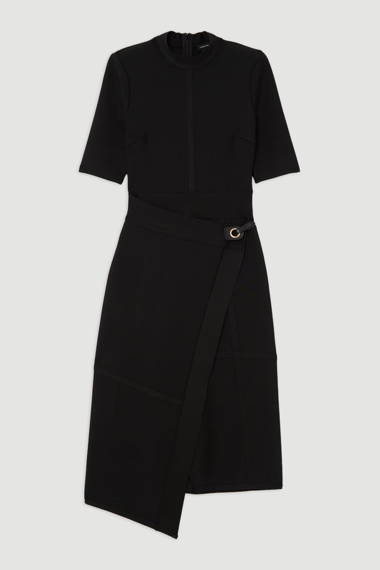 Asymmetric Knit Midi Dress, Alternate, color, Black