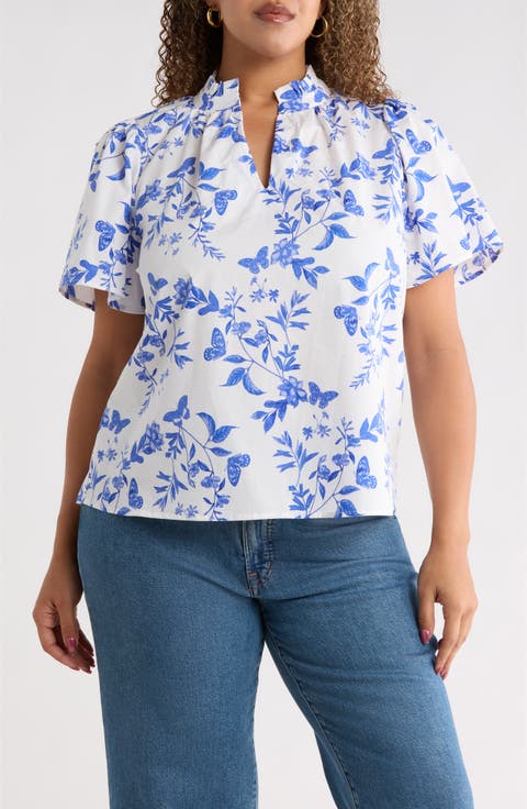 Leya Floral Inaya Split Neck Top (Plus)