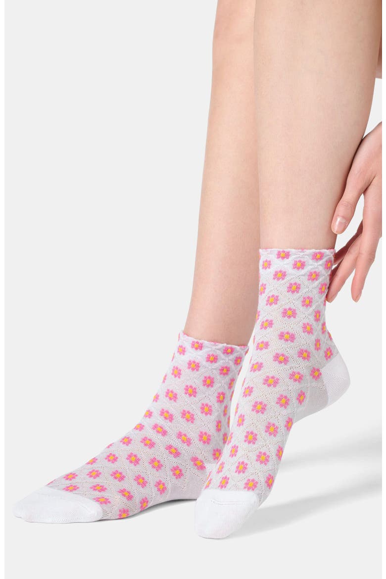 Tiny Bloom Ankle Socks, Alternate, color, PEONY