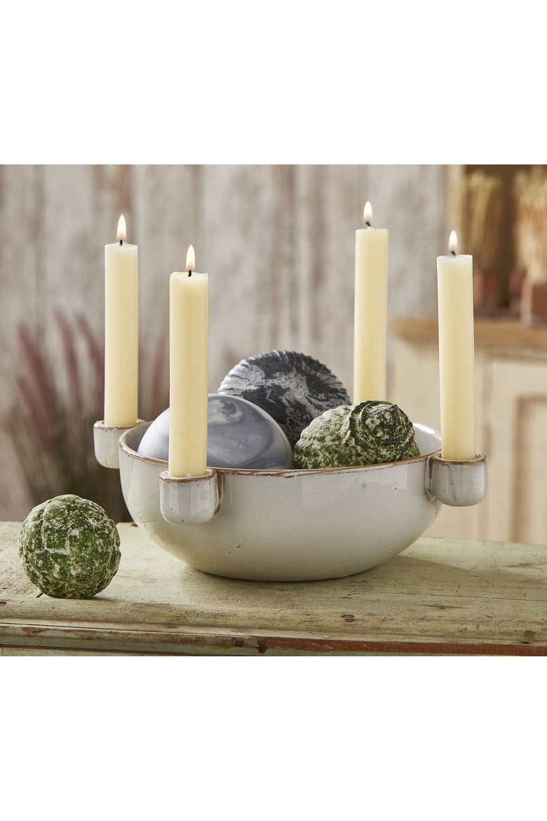 Ceramic White Candleholder Bowl for Taper Candles Summer Decor, Alternate, color, White