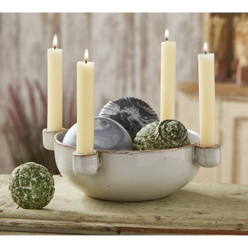Tag Ceramic White Candleholder Bowl For Taper Candles Summer Decor In Brown