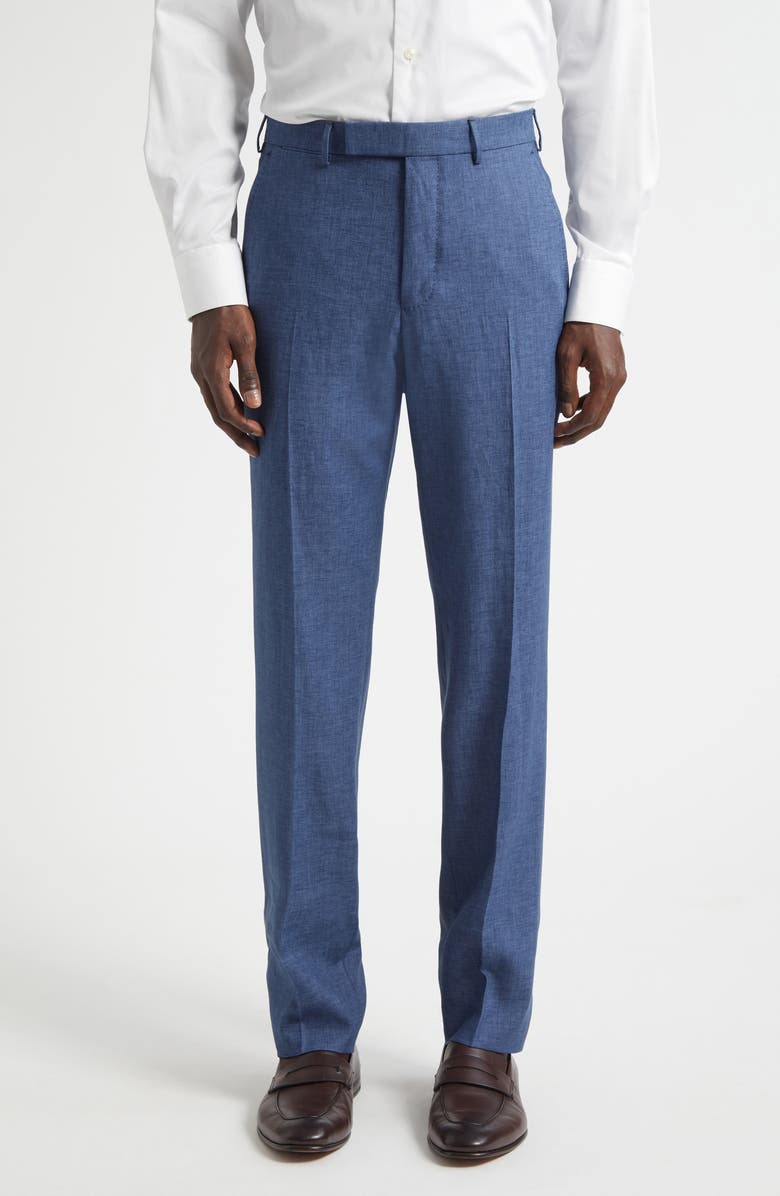 ZEGNA Oasi Linen Trousers, Main, color, Md Blu Sld