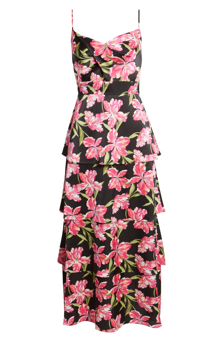 Anne Klein Patio Print Cowl Neck Tiered Midi Dress, Alternate, color, Anne Black Multi