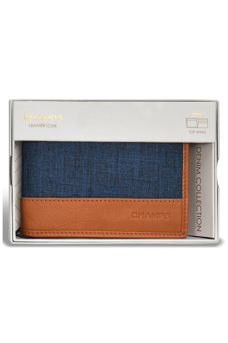 Denim Top Wing Bifold Wallet, Alternate, color, TAN/ BLUE