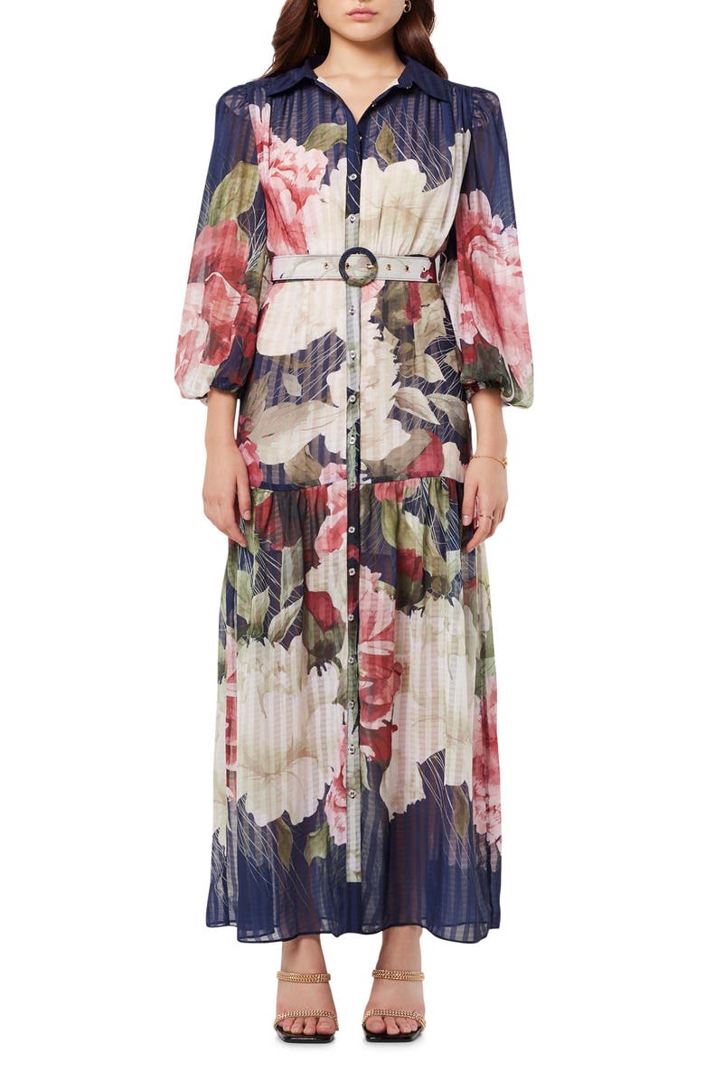 Elliatt Upstage Floral Print Maxi Shirtdress, Main, color, 