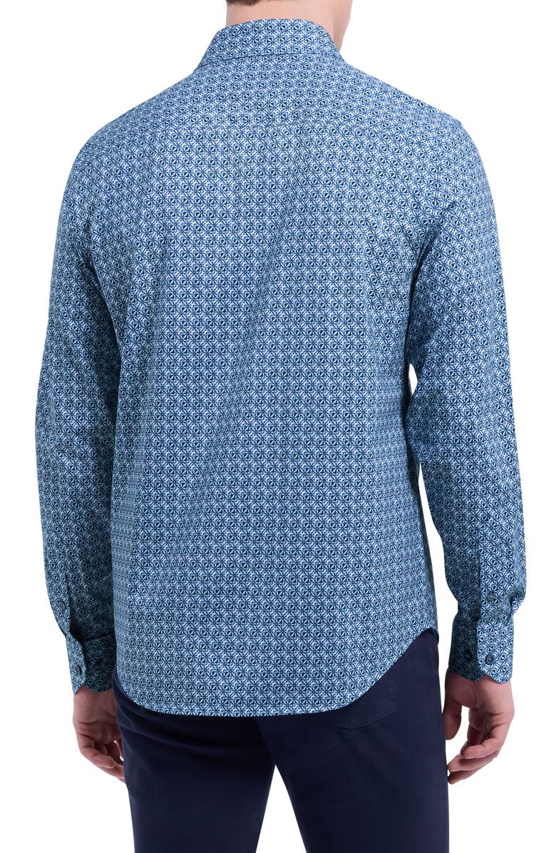 Bugatchi James OoohCotton<sup>®</sup> Floral Tile Print Button-Up Shirt, Alternate, color, Navy