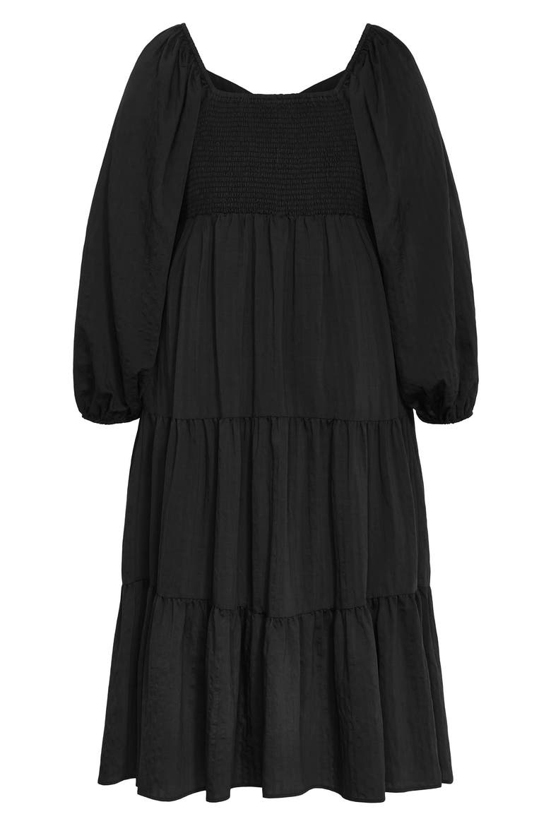 Tiana Long Sleeve Tiered Midi Dress, Alternate, color, BLACK