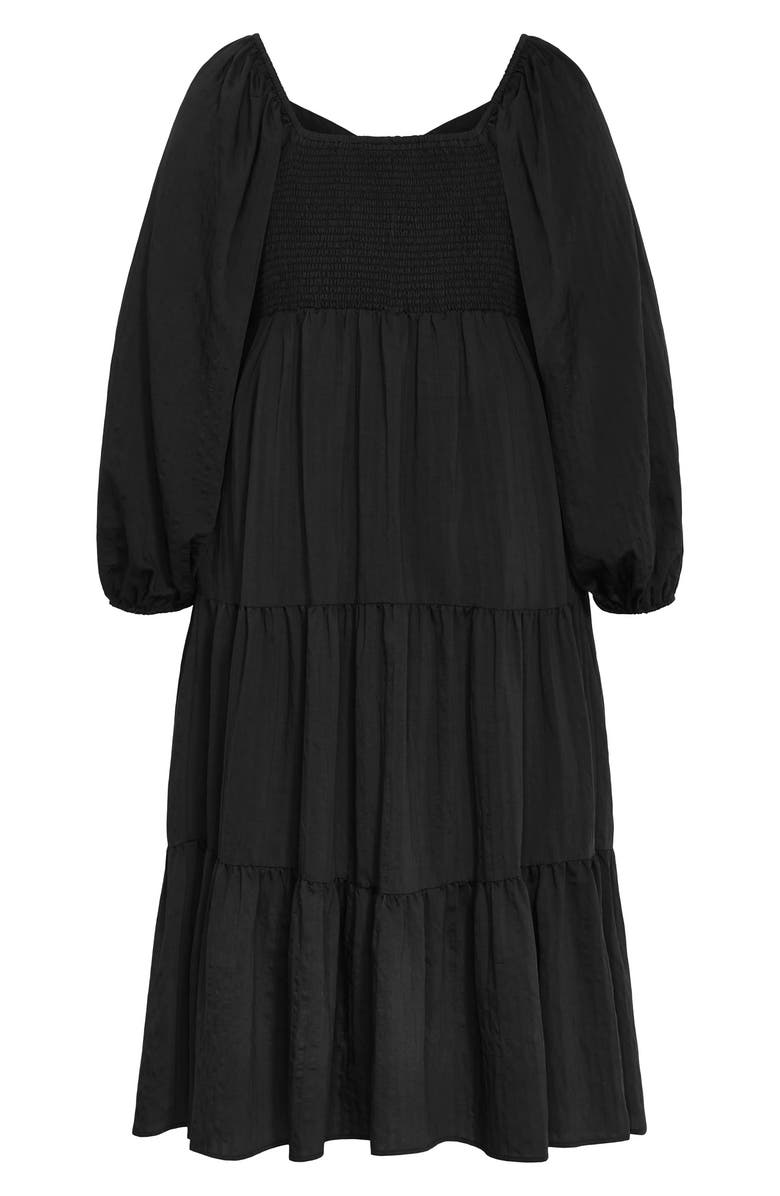 City Chic Tiana Long Sleeve Tiered Midi Dress, Alternate, color, Black