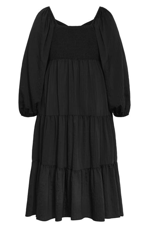 City Chic Tiana Long Sleeve Tiered Midi Dress In Black