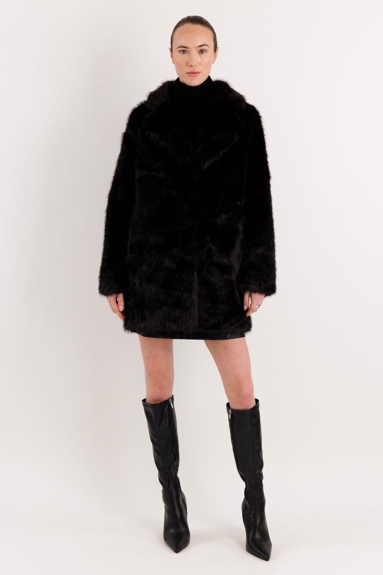 Mid-Length Faux Fur Coat, Alternate, color, Black