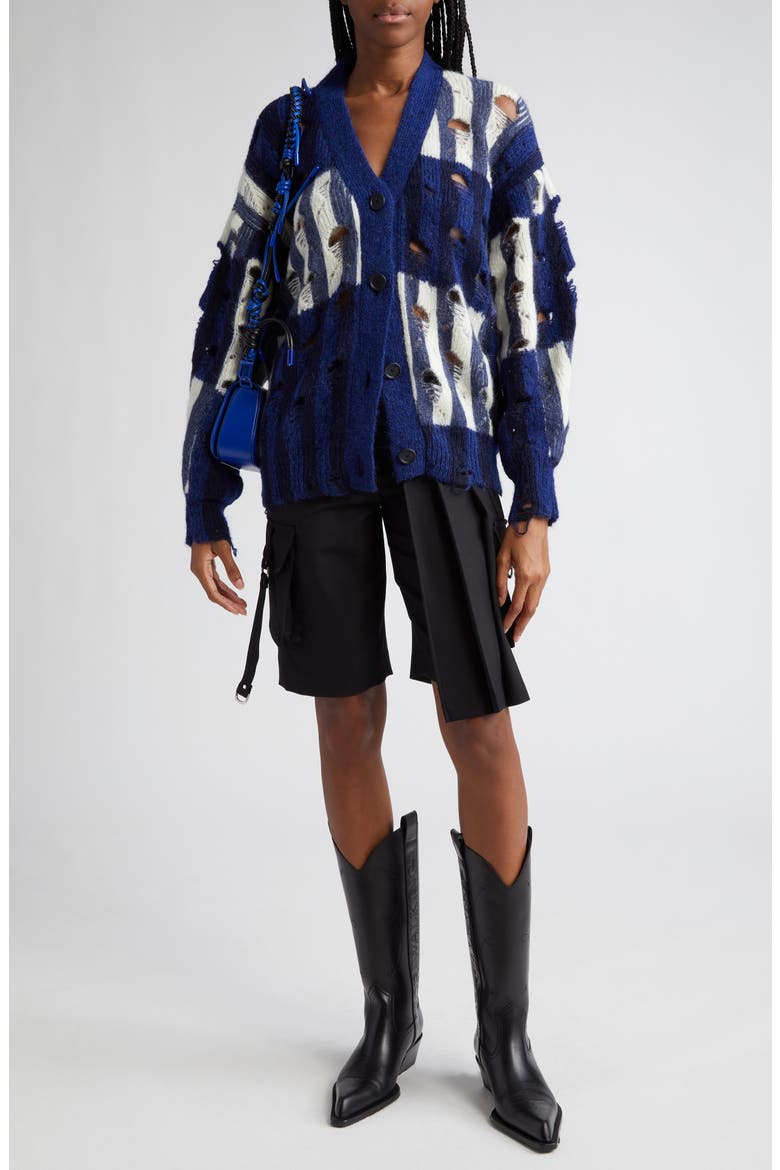 Shibori Distressed Mohair & Alpaca Blend Cardigan, Alternate, color, BLUE WHITE