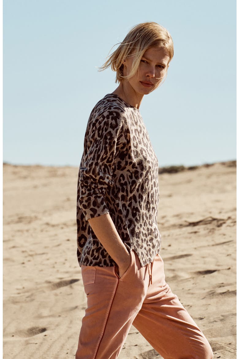 Leopard Print Crewneck Sweater, Alternate, color, OATMEAL