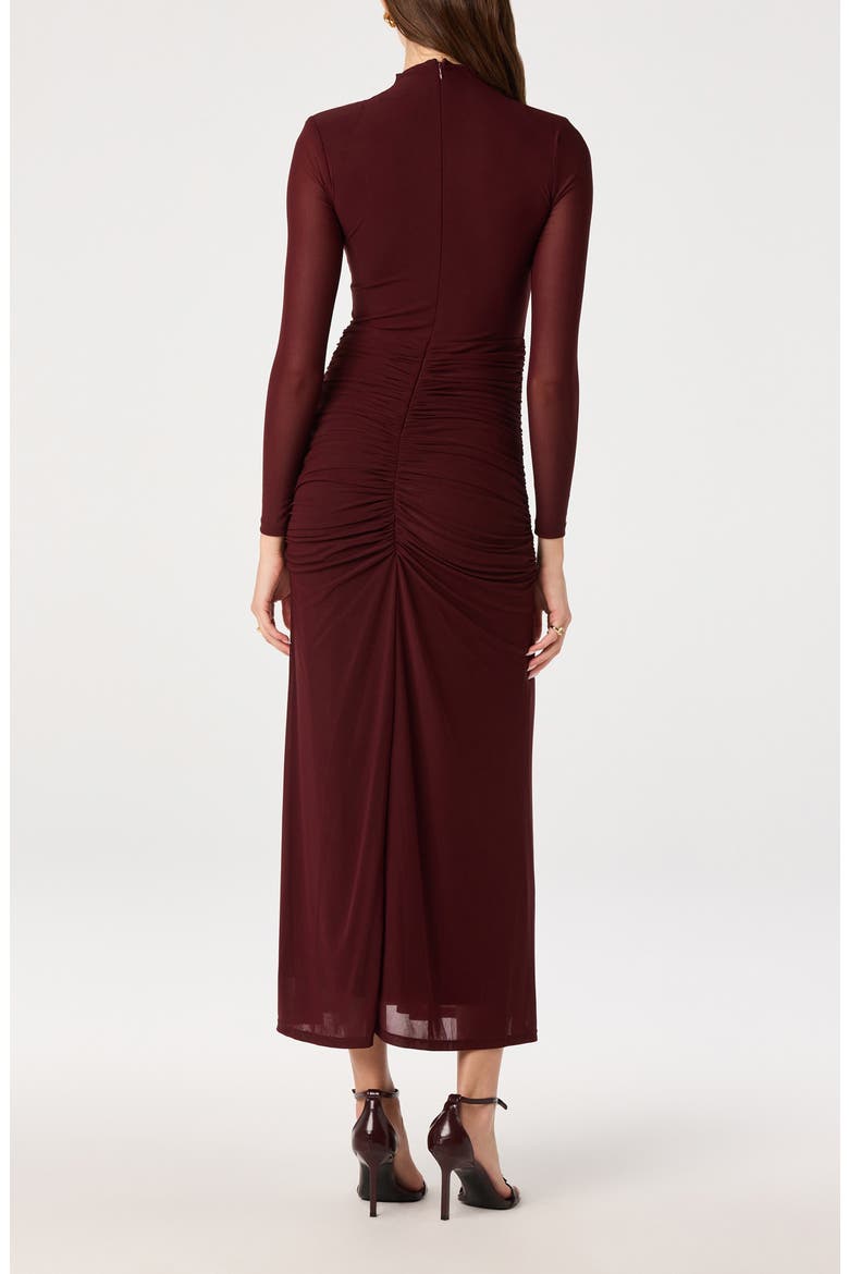 Romy Mock Neck Ruched Midi Dress, Alternate, color, BURGUNDY