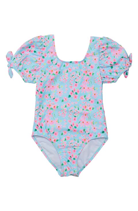 Daisy Chain Puff Sleeve One-Piece Swimsuit