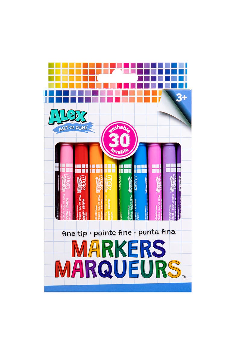 Art Of Fun Fine Tip Markers 30 Pack, Washable, Kids & Adults, Main, color, Multicolored