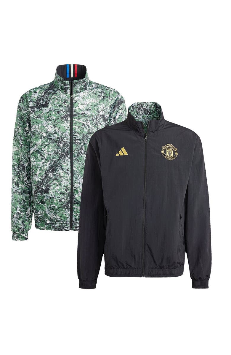 adidas Originals Men's adidas Originals Black Manchester United x Stone Roses 2023/24 Reversible Anthem Full-Zip Jacket, Main, color, Black