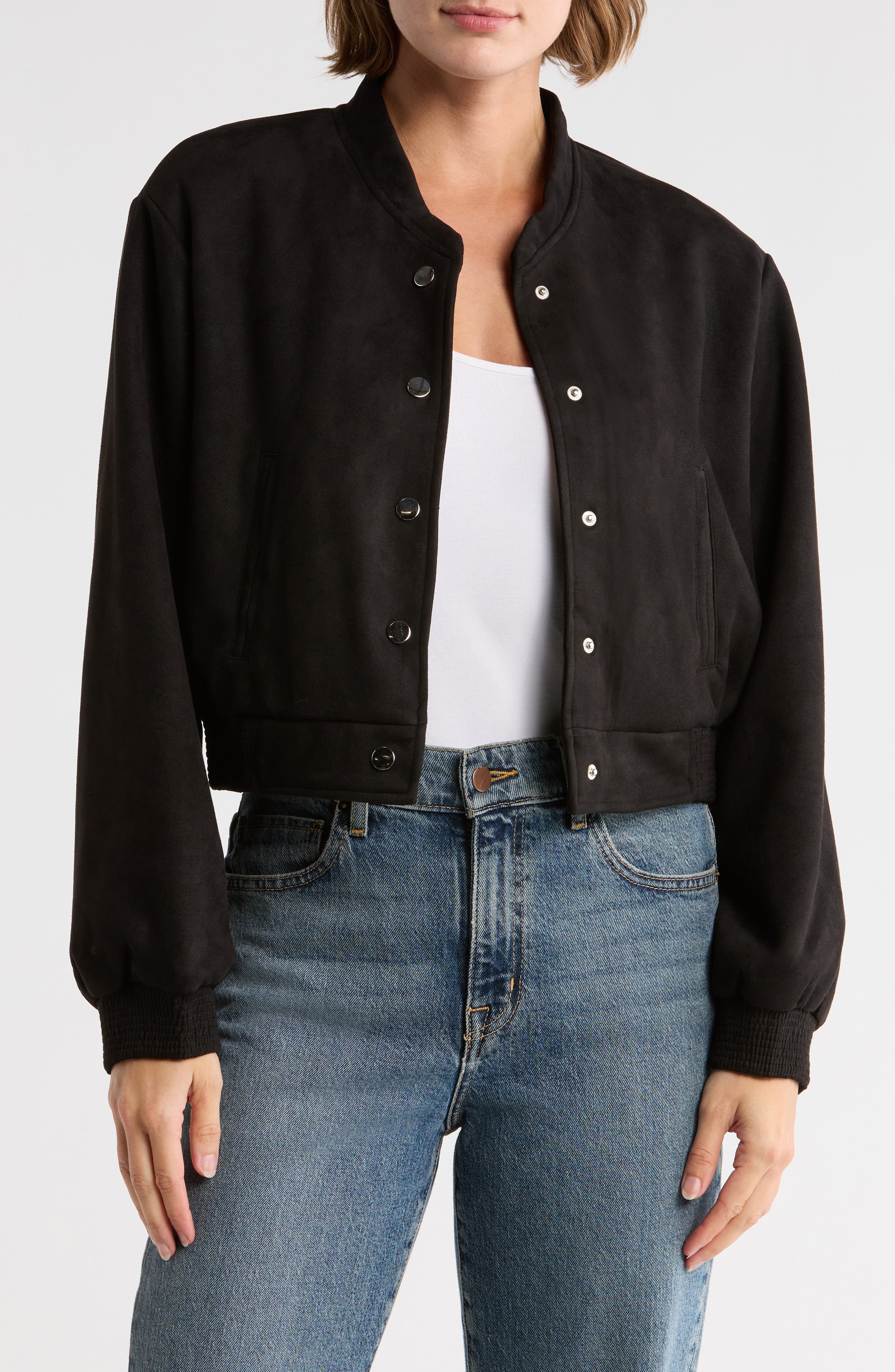 TRUTH Crop Faux Suede Bomber Jacket
