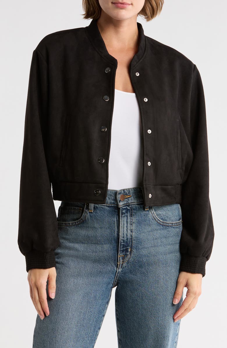 TRUTH Crop Faux Suede Bomber Jacket, Main, color, Black